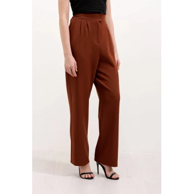 Kahverengi Yüksek Bel Kumaş Pantolon 6612