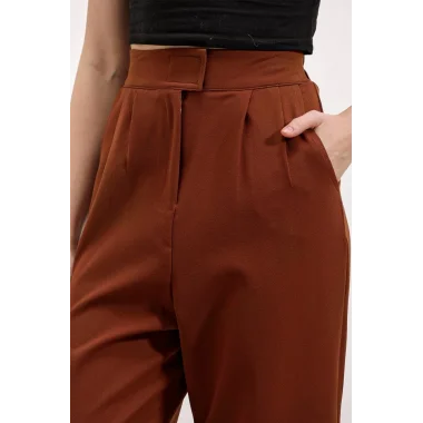 Kahverengi Yüksek Bel Kumaş Pantolon 6612