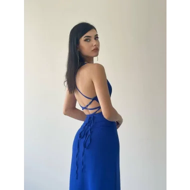 Kaitlyn Sırt Dekolteli V Yaka Yırtmaçlı Elbise