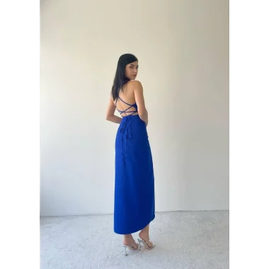 Kaitlyn Sırt Dekolteli V Yaka Yırtmaçlı Elbise