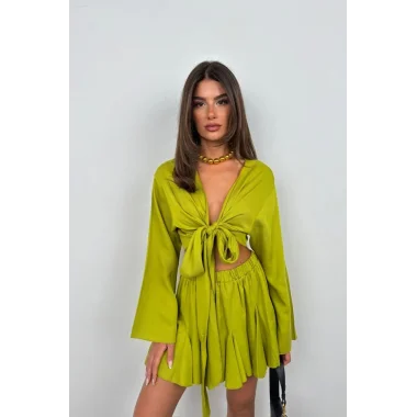 Kayık Yaka Uzun Kol Crop