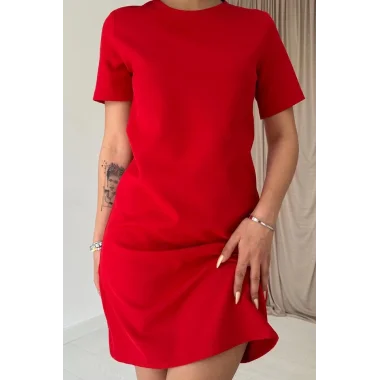 Kırmızı Kısa Kol Atlas Mini Elbise