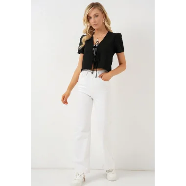 Kısa Kol Crop Bluz 958 - Siyah