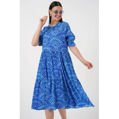 Kısa Kol Desenli Elbise 2553 - Saks