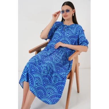 Kısa Kol Desenli Elbise 2553 - Saks