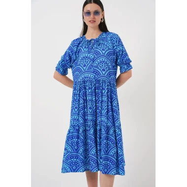 Kısa Kol Desenli Elbise 2553 - Saks