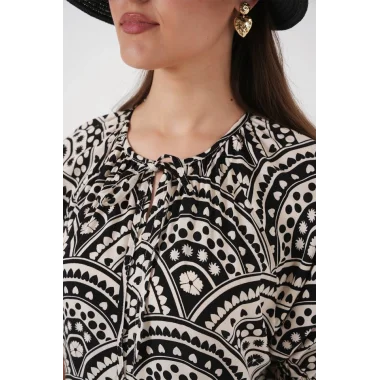 Kısa Kol Desenli Elbise 2553 - Siyah