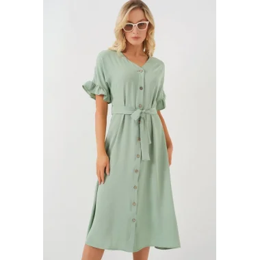 Kısa Kol Düğmeli Elbise 2555 - Mint