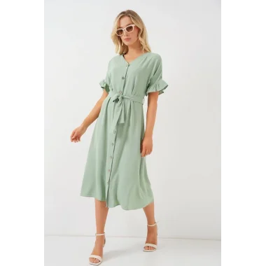 Kısa Kol Düğmeli Elbise 2555 - Mint