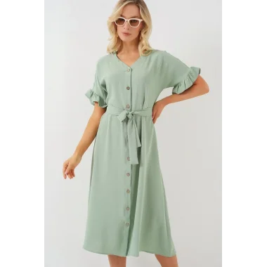 Kısa Kol Düğmeli Elbise 2555 - Mint