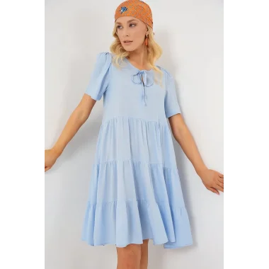 Kısa Kol Kısa Elbise 2554 - Mavi