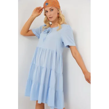 Kısa Kol Kısa Elbise 2554 - Mavi