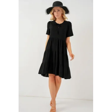 Kısa Kol Kısa Elbise 2554 - Siyah