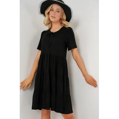 Kısa Kol Kısa Elbise 2554 - Siyah