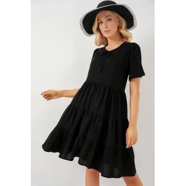Kısa Kol Kısa Elbise 2554 - Siyah
