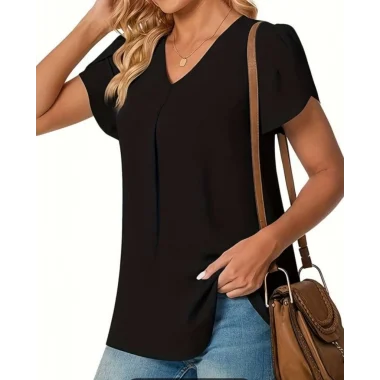 Kısa Kollu V Yaka Sandy Bluz