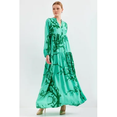 Koyu Yeşil Viskon Tesettür Elbise 2423