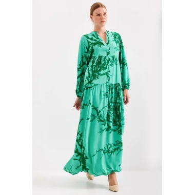 Koyu Yeşil Viskon Tesettür Elbise 2423