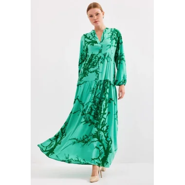Koyu Yeşil Viskon Tesettür Elbise 2423