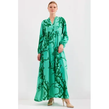 Koyu Yeşil Viskon Tesettür Elbise 2423