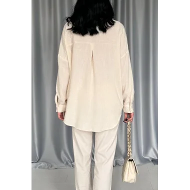 Krem Pulpayet Nakışlı Bedensiz Gömlek