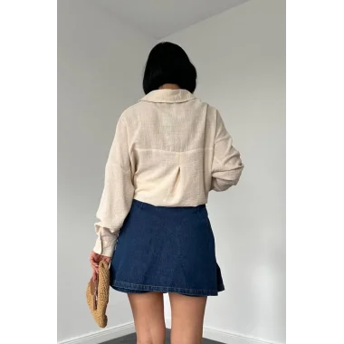 Krem Taş İşlemeli Gömlek