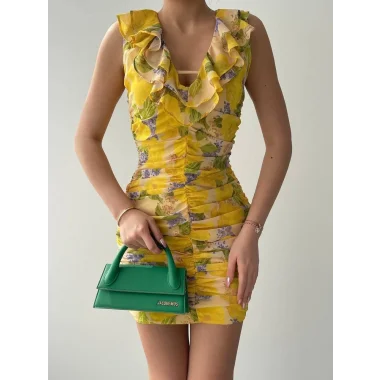 Lenisa Fırfırlı Mini Boy Elbise