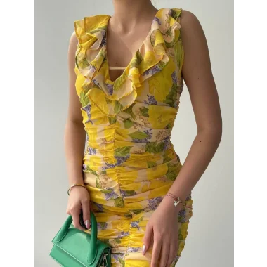 Lenisa Fırfırlı Mini Boy Elbise