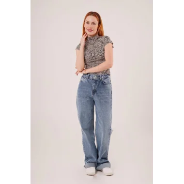 Leopar Desen Kısa Kollu Basic T-Shirt