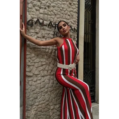 Lucia Çizgili Ajurlu Elbise 2763