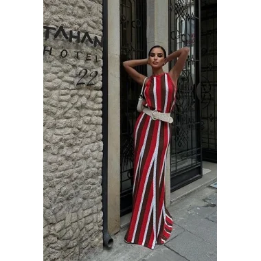 Lucia Çizgili Ajurlu Elbise 2763