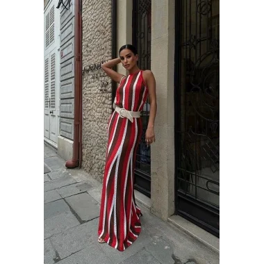 Lucia Çizgili Ajurlu Elbise 2763