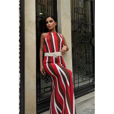 Lucia Çizgili Ajurlu Elbise 2763