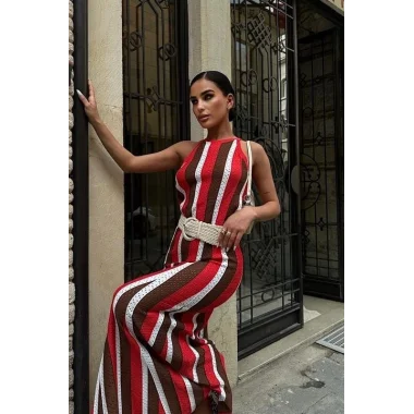 Lucia Çizgili Ajurlu Elbise 2763