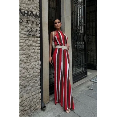 Lucia Çizgili Ajurlu Elbise 2763