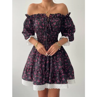 Marne Beli Lastikli Mini Elbise