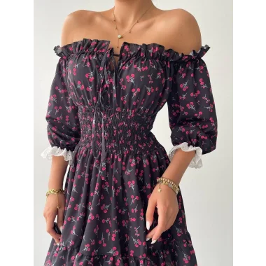 Marne Beli Lastikli Mini Elbise