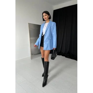 Mavi Düğmeli Deri Ceket