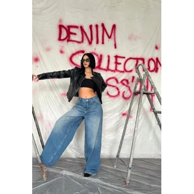 Mavi Geniş Paça Jeans Pantolon