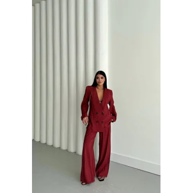 MODAL 4 DÜĞME ASTARSIZ CEKET - PANTOLON TAKIM - Bordo