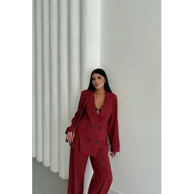 MODAL 4 DÜĞME ASTARSIZ CEKET - PANTOLON TAKIM - Bordo