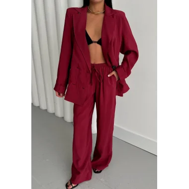 MODAL 4 DÜĞME ASTARSIZ CEKET - PANTOLON TAKIM - Bordo