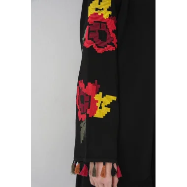 Nakışlı Midi Elbise 2531 - Siyah