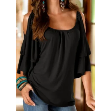 Omuz Detay Kolları Katmanlı Viskon Kumaş Bluz