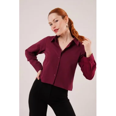 Ön Dikiş Detaylı Bordo Gömlek