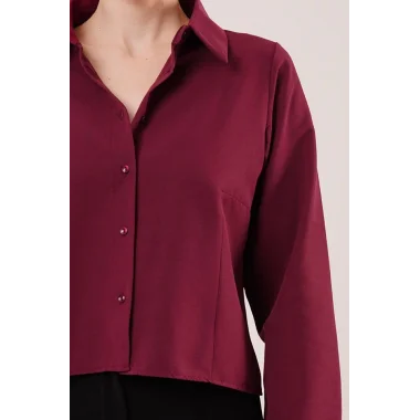 Ön Dikiş Detaylı Bordo Gömlek