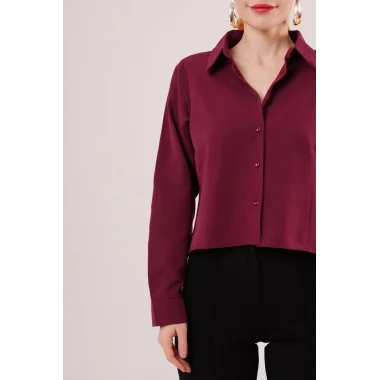 Ön Dikiş Detaylı Bordo Gömlek