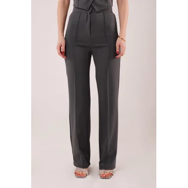 Ön Dikiş Detaylı Tek Düğme Gri Pantolon