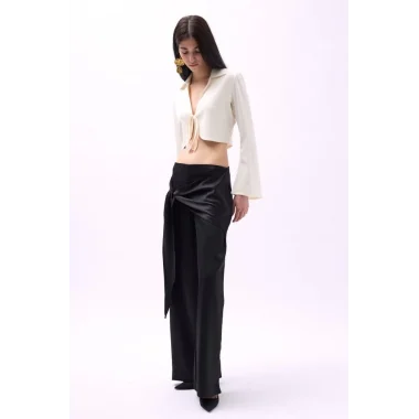 Önden Bağlamalı Saten Pantolon