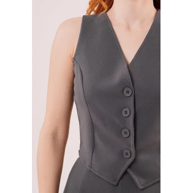 Önü Düğmeli Gri Yelek
